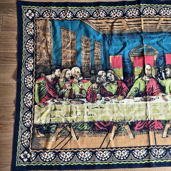 Vintage Large Jesus Christ Last Supper Wall Hanging Tapestry 57x38 Christian - Picture 2 of 7
